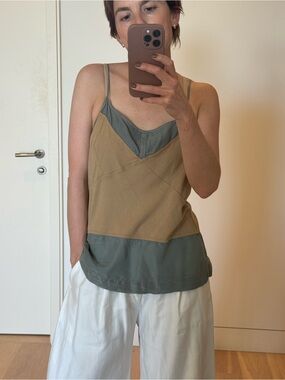 Raquel Allegra Two-Tone Khaki and Olive V-Neck Cami